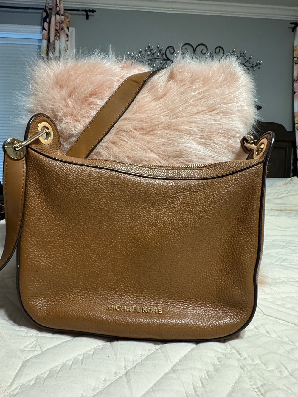 Michael Kors Brown Pebbled Leather Messenger Bag